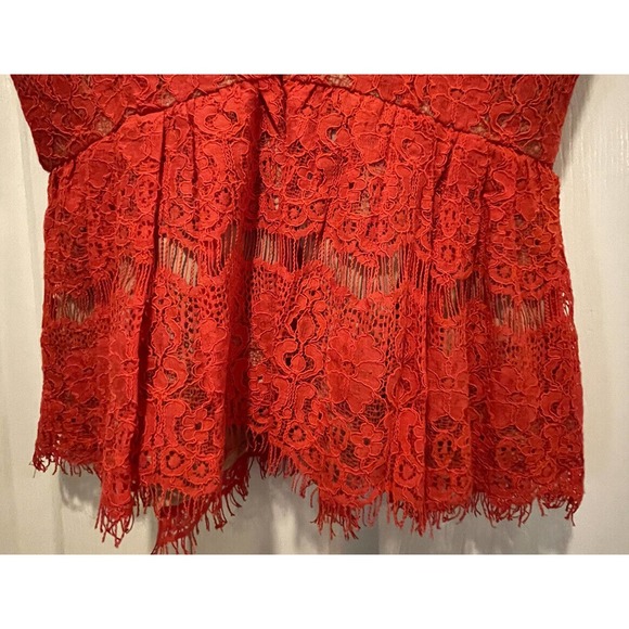 Anthropologie Maeve Red Lace Shirt Size M Valentine’s Day romantic pretty - Picture 7 of 11